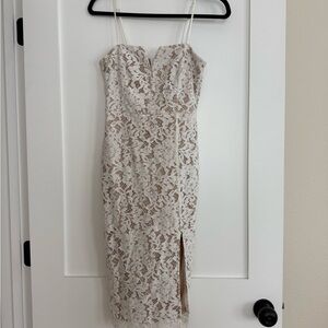 Lulu's Cream Sheath Midi Dress Spaghetti Strap